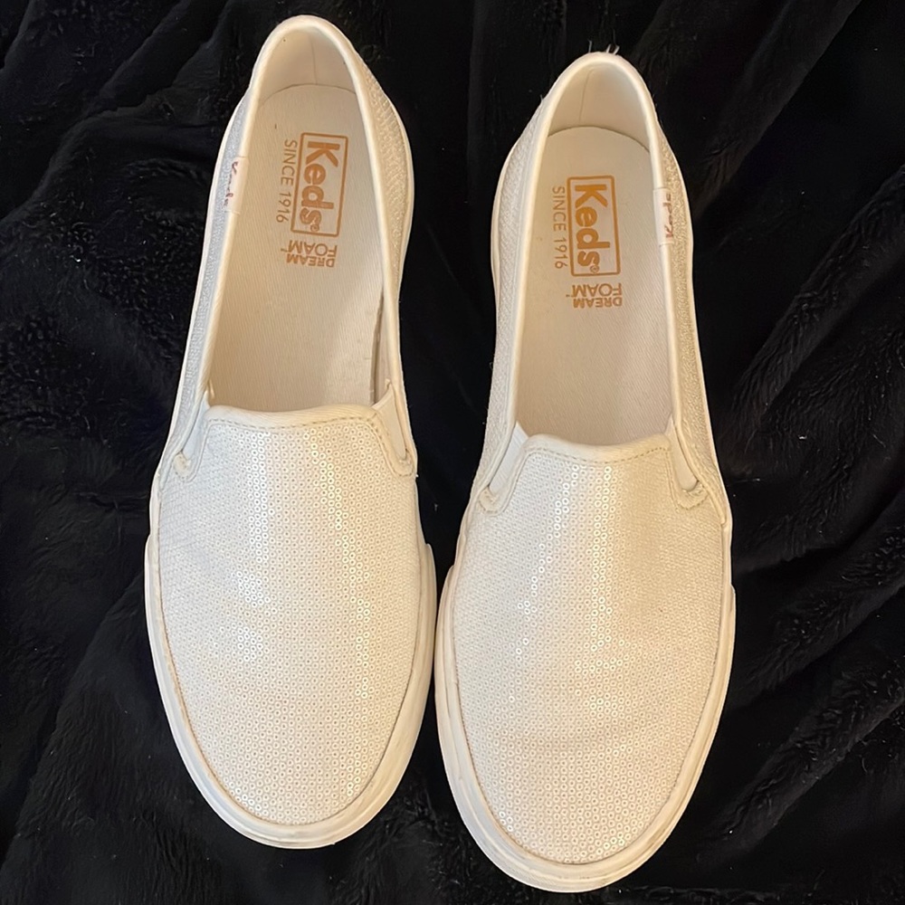 White Sequin Double Decker Keds